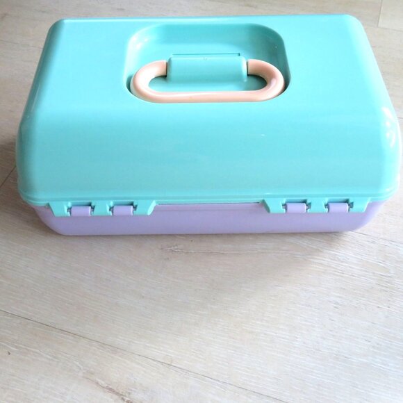 Vintage 90s Lavender/Teal Caboodles Makeup Jewelry Case 2 Tier Handle Mirror USA - Picture 10 of 10